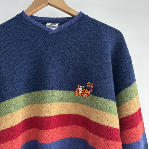 Vintage Disney Tigger Sweater Mens Large Lambswool Winnie 90s Rainbow Stripe - Picture 2 of 10